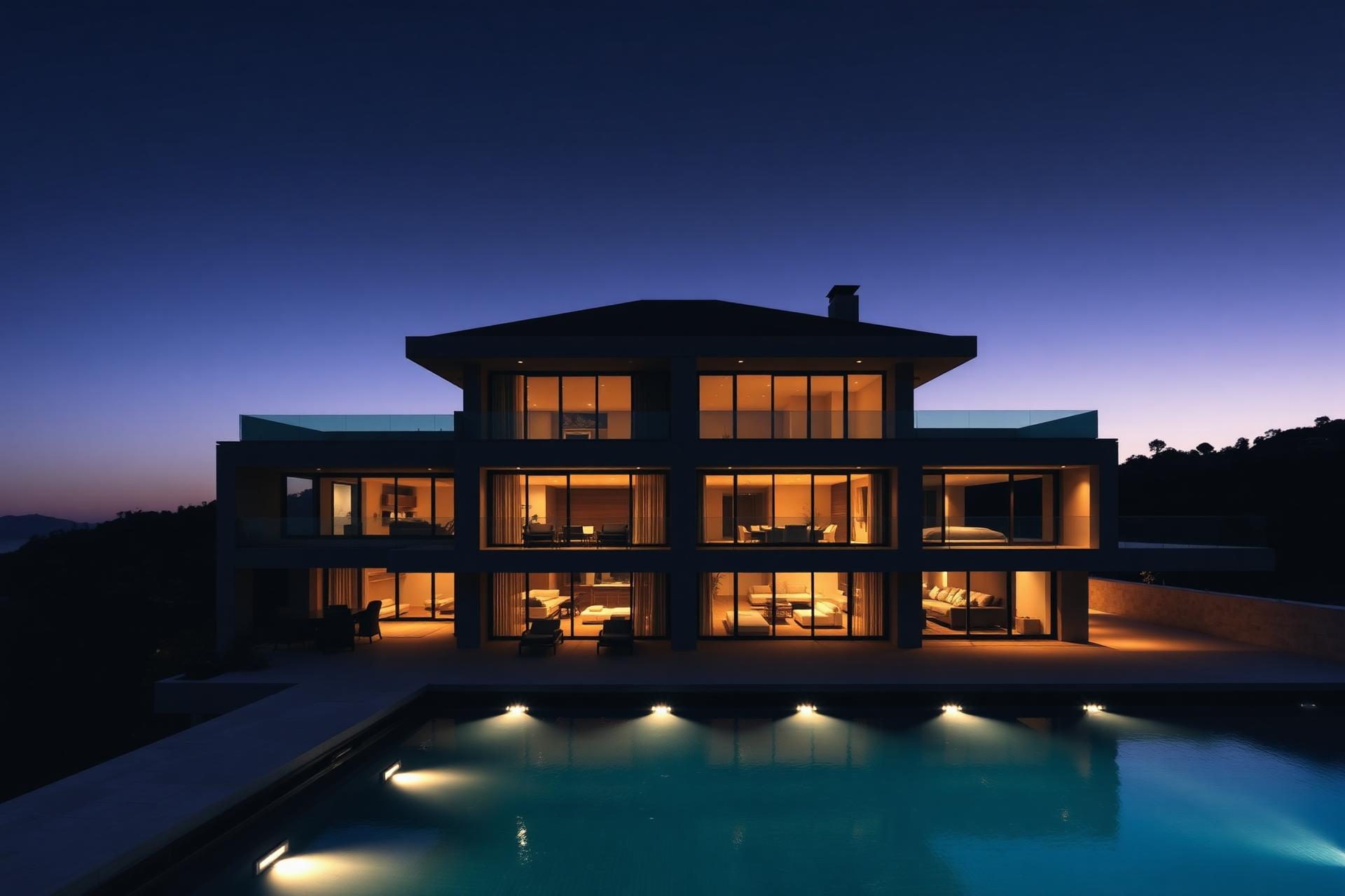 Residência de luxo ao entardecer